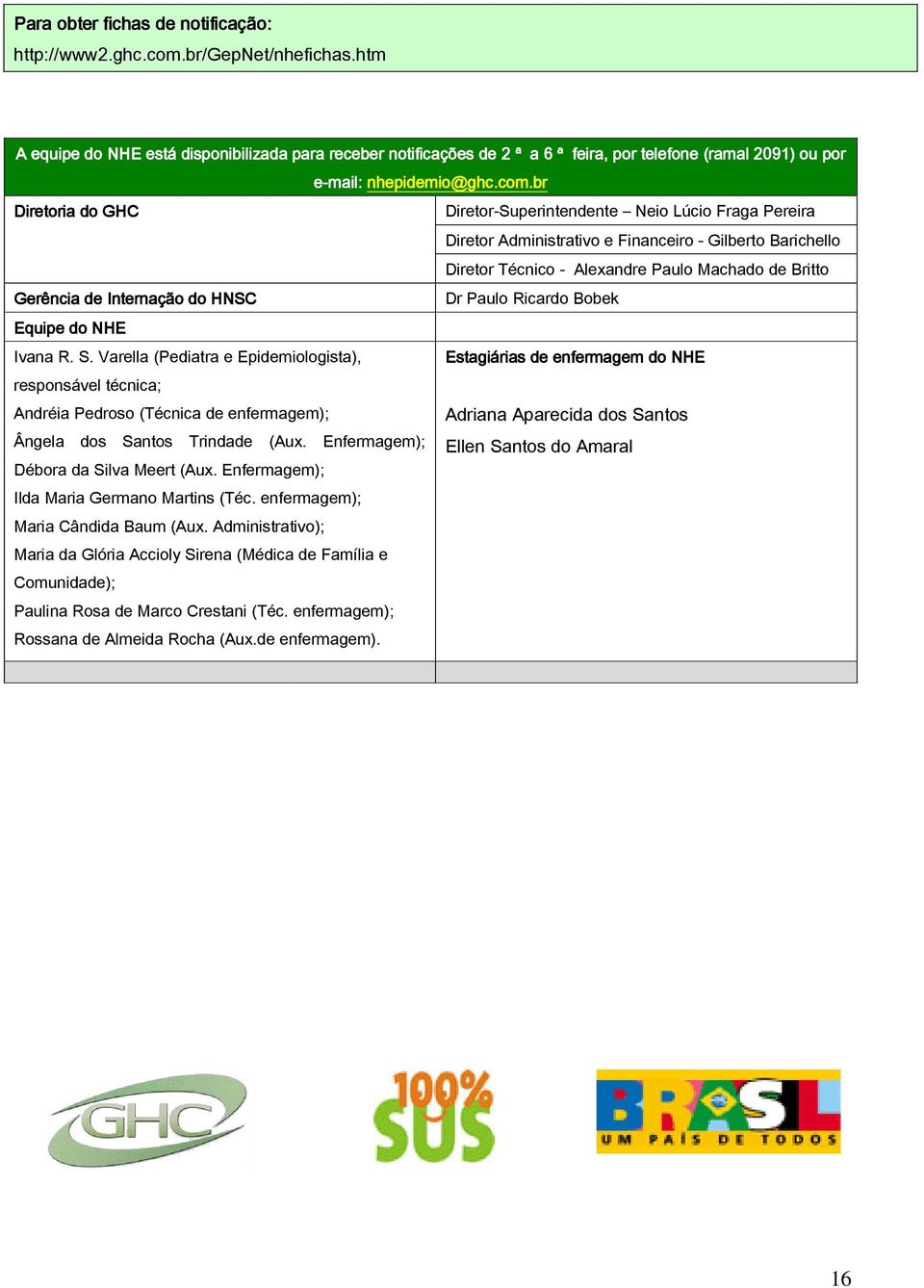 br Diretoria do GHC Diretor-Superintendente Neio Lúcio Fraga Pereira Diretor Administrativo e Financeiro - Gilberto Barichello Diretor Técnico - Alexandre Paulo Machado de Britto Gerência de