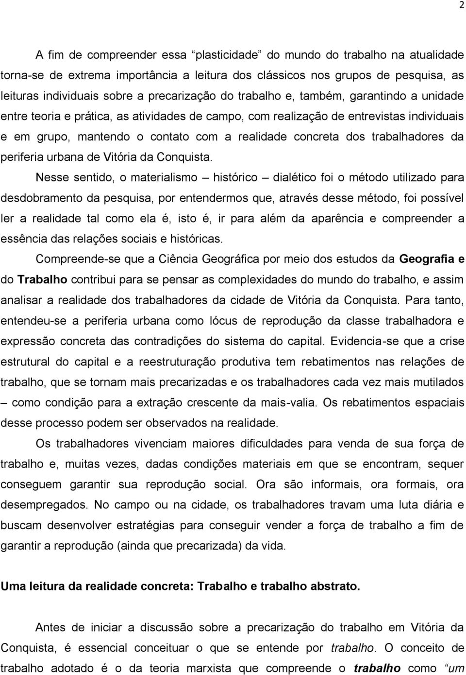 concreta dos trabalhadores da periferia urbana de Vitória da Conquista.