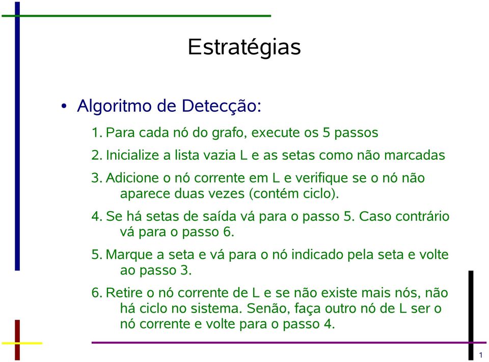 Adicione o nó corrente em L e verifique se o nó não aparece duas vezes (contém ciclo). 4. Se há setas de saída vá para o passo 5.