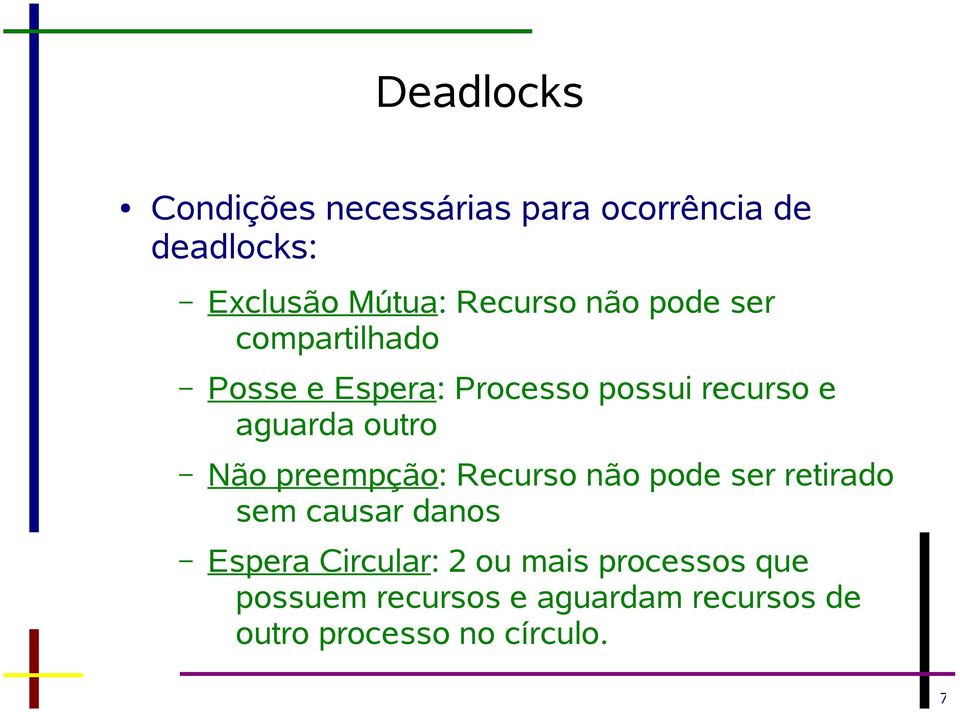 outro Não preempção: Recurso não pode ser retirado sem causar danos Espera Circular: