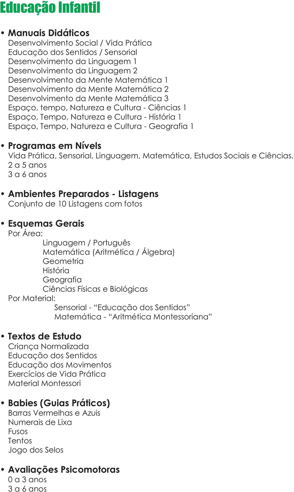 Cultura - Geografia 1 Programas em Nívels Vida Prática, Sensorial, Linguagem, Matemática, Estudos Sociais e Ciências.