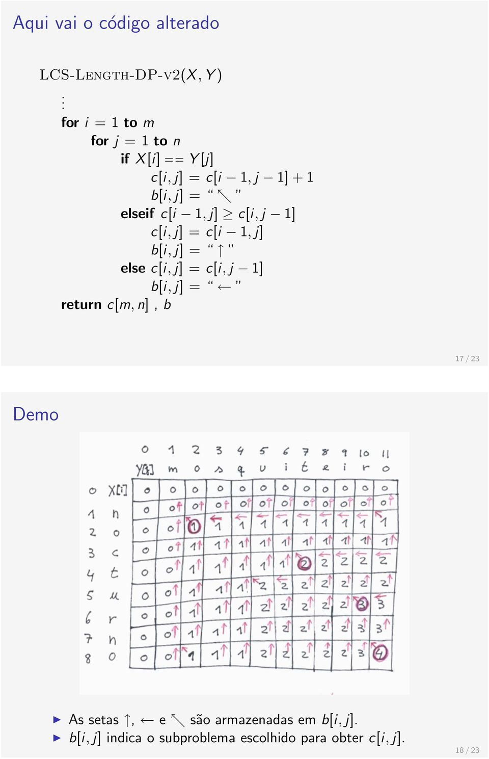 c[i 1, j] c[i, j 1] c[i, j] = c[i 1, j] b[i, j] = else c[i, j] = c[i, j 1] b[i, j] = return