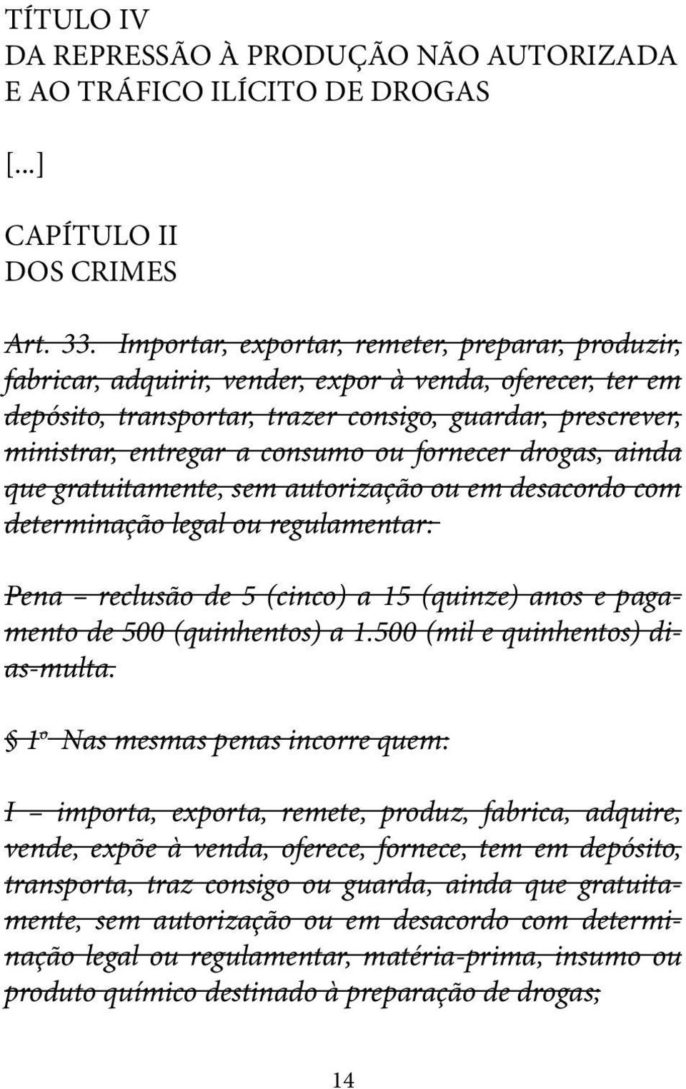 ou fornecer drogas, ainda que gratuitamente, sem autorização ou em desacordo com determinação legal ou regulamentar: Pena reclusão de 5 (cinco) a 15 (quinze) anos e pagamento de 500 (quinhentos) a 1.