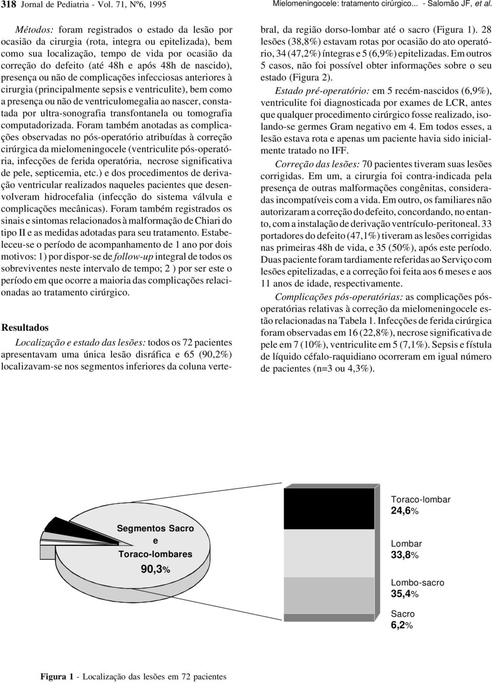 e após 48h de nascido), presença ou não de complicações infecciosas anteriores à cirurgia (principalmente sepsis e ventriculite), bem como a presença ou não de ventriculomegalia ao nascer, constatada