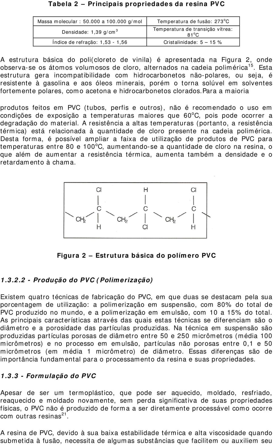 vinila) é apresentada na Figura 2, onde observa-se os átomos volumosos de cloro, alternados na cadeia polimérica 15.