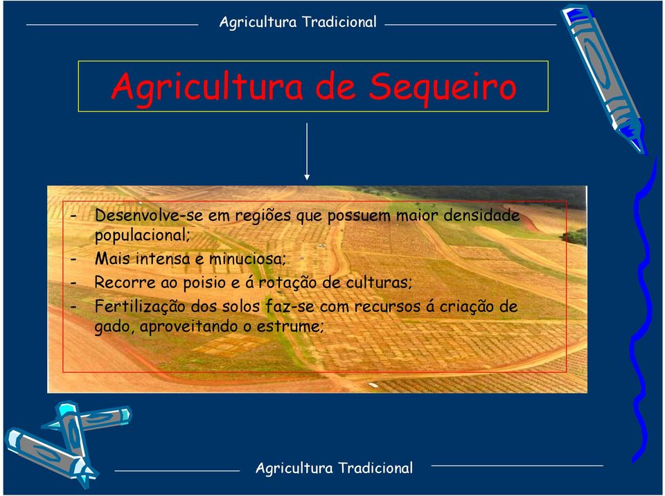 Recorre ao poisio e á rotação de culturas; - Fertilização dos solos faz-se