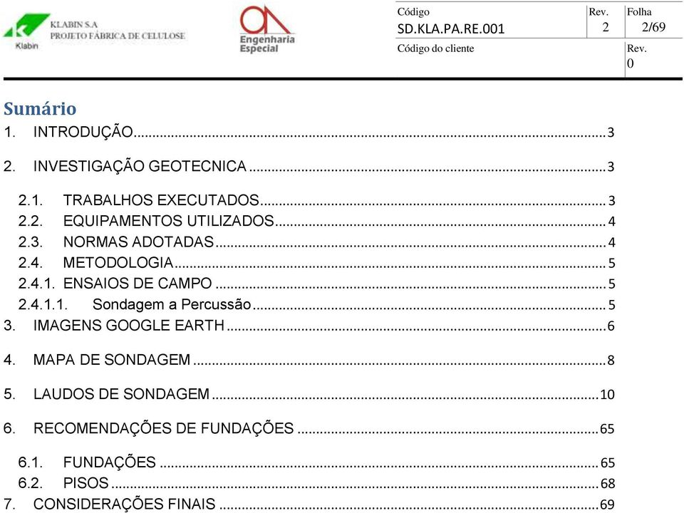 .. 4 2.4. METODOLOGIA... 5 2.4.1. ENSAIOS DE CAMPO... 5 2.4.1.1. Sondagem a Percussão... 5 3.