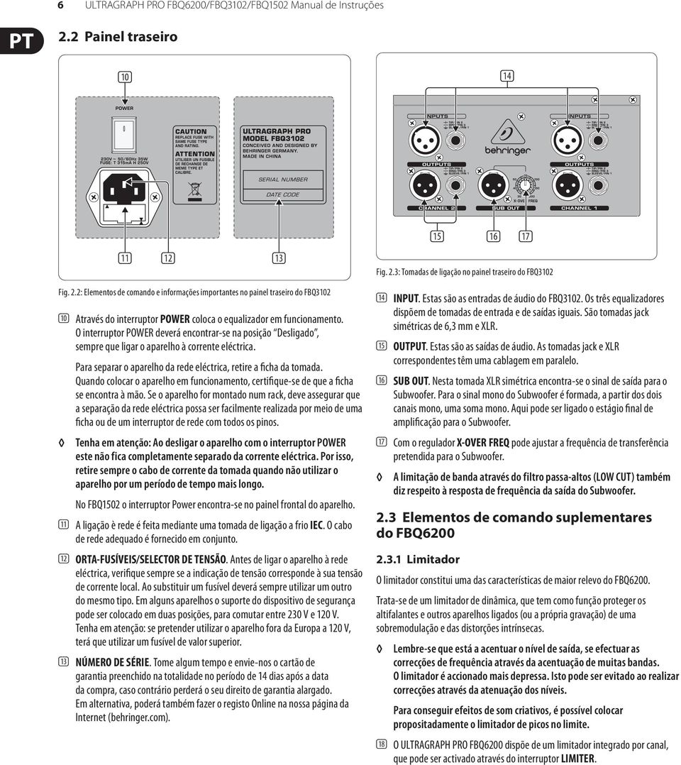 2: Elementos de comando e informações importantes no painel traseiro do FBQ3102 (10) Através do interruptor POWER coloca o equalizador em funcionamento.