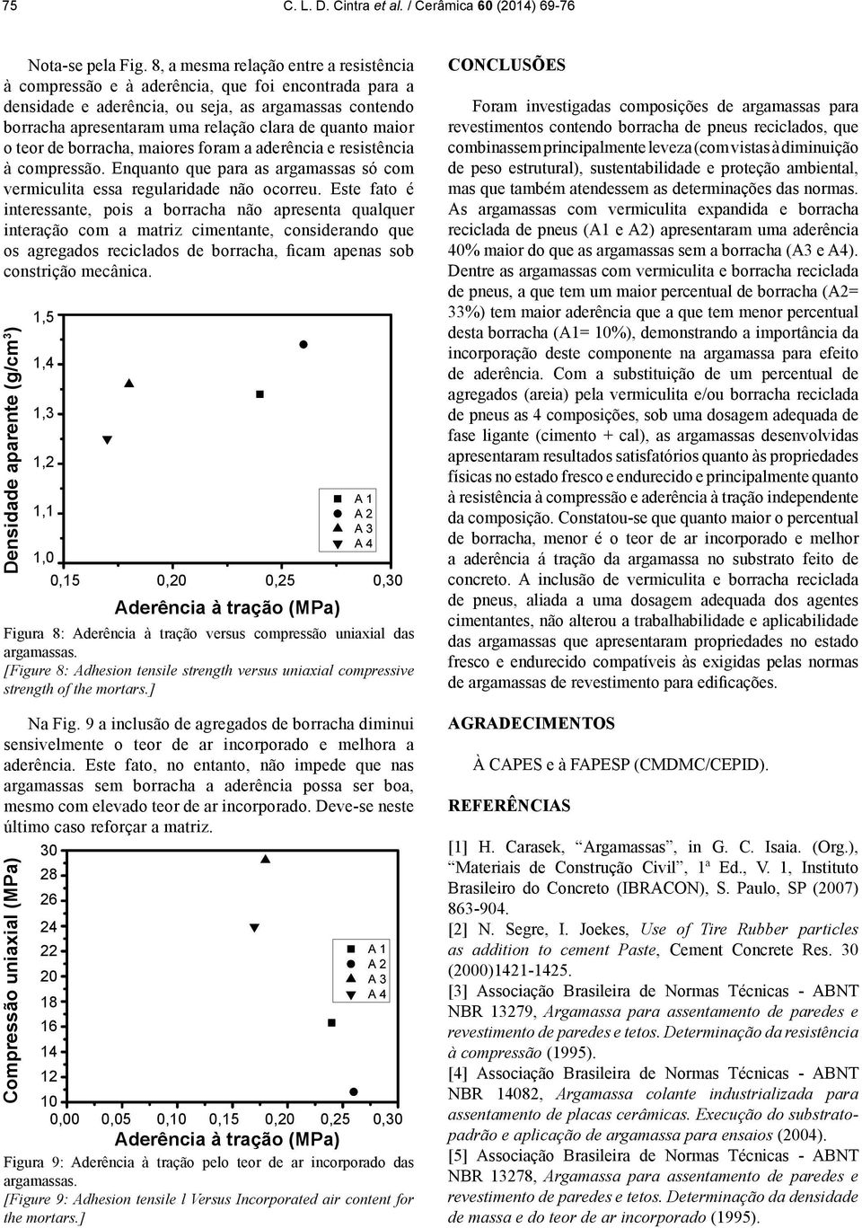 maior o teor de borracha, maiores foram a aderência e resistência à compressão. Enquanto que para as argamassas só com vermiculita essa regularidade não ocorreu.