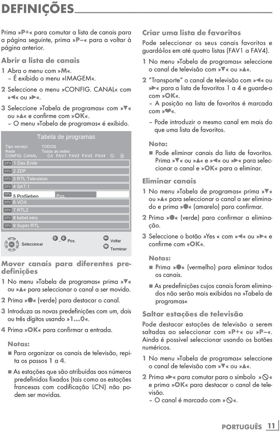 3 Seleccione»Tabela de programas«com»q«ou»w«e confirme com»ok«. O menu»tabela de programas«é exibido. Tabela de programas Tipo serviço TODOS Rede Todas as redes CONFIG.