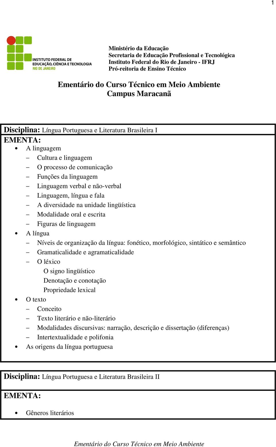 Modalidade oral e escrita Figuras de linguagem A língua Níveis de organização da língua: fonético, morfológico, sintático e semântico Gramaticalidade e agramaticalidade O léxico O signo lingüístico