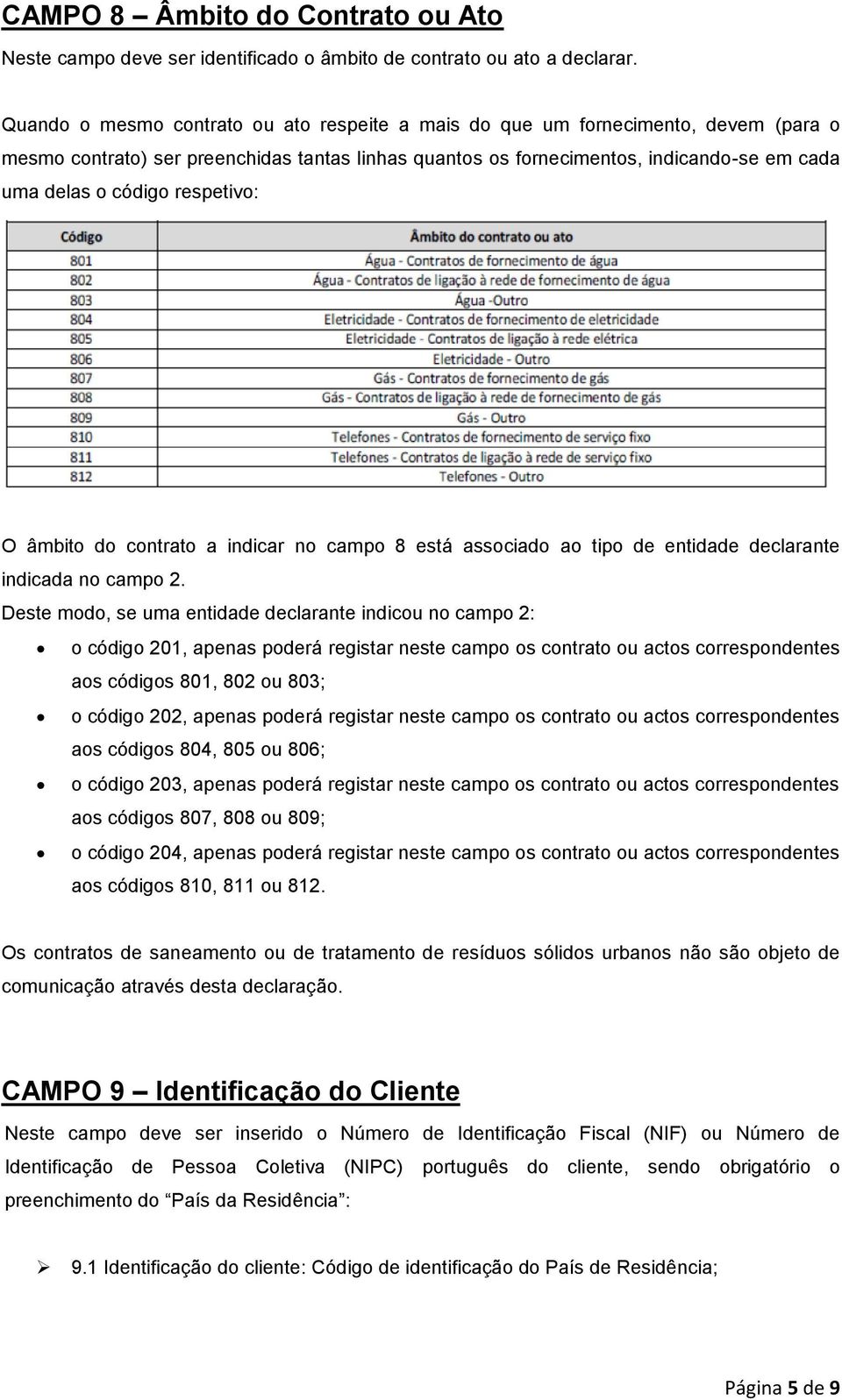 respetivo: O âmbito do contrato a indicar no campo 8 está associado ao tipo de entidade declarante indicada no campo 2.