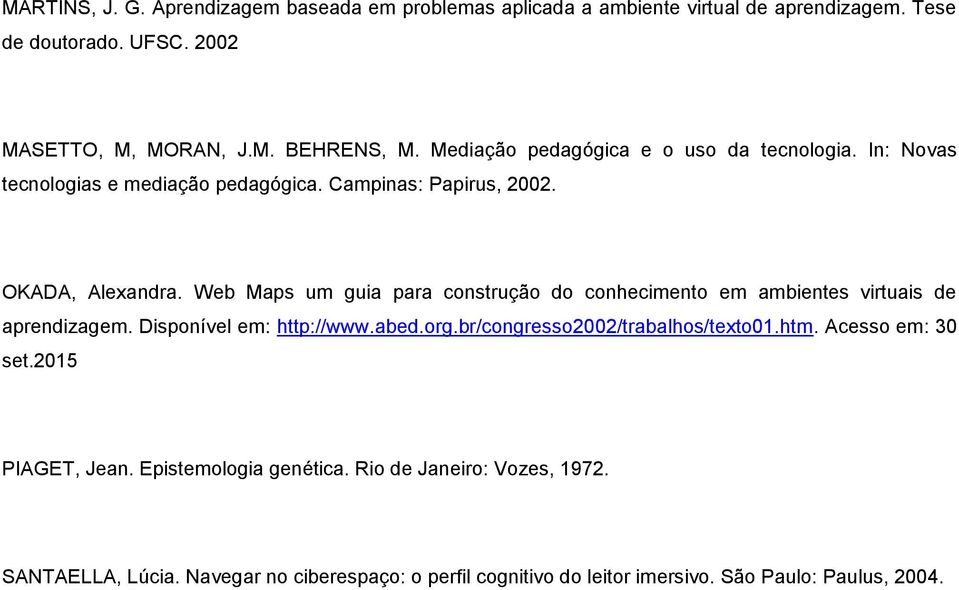 Web Maps um guia para construção do conhecimento em ambientes virtuais de aprendizagem. Disponível em: http://www.abed.org.br/congresso2002/trabalhos/texto01.htm.