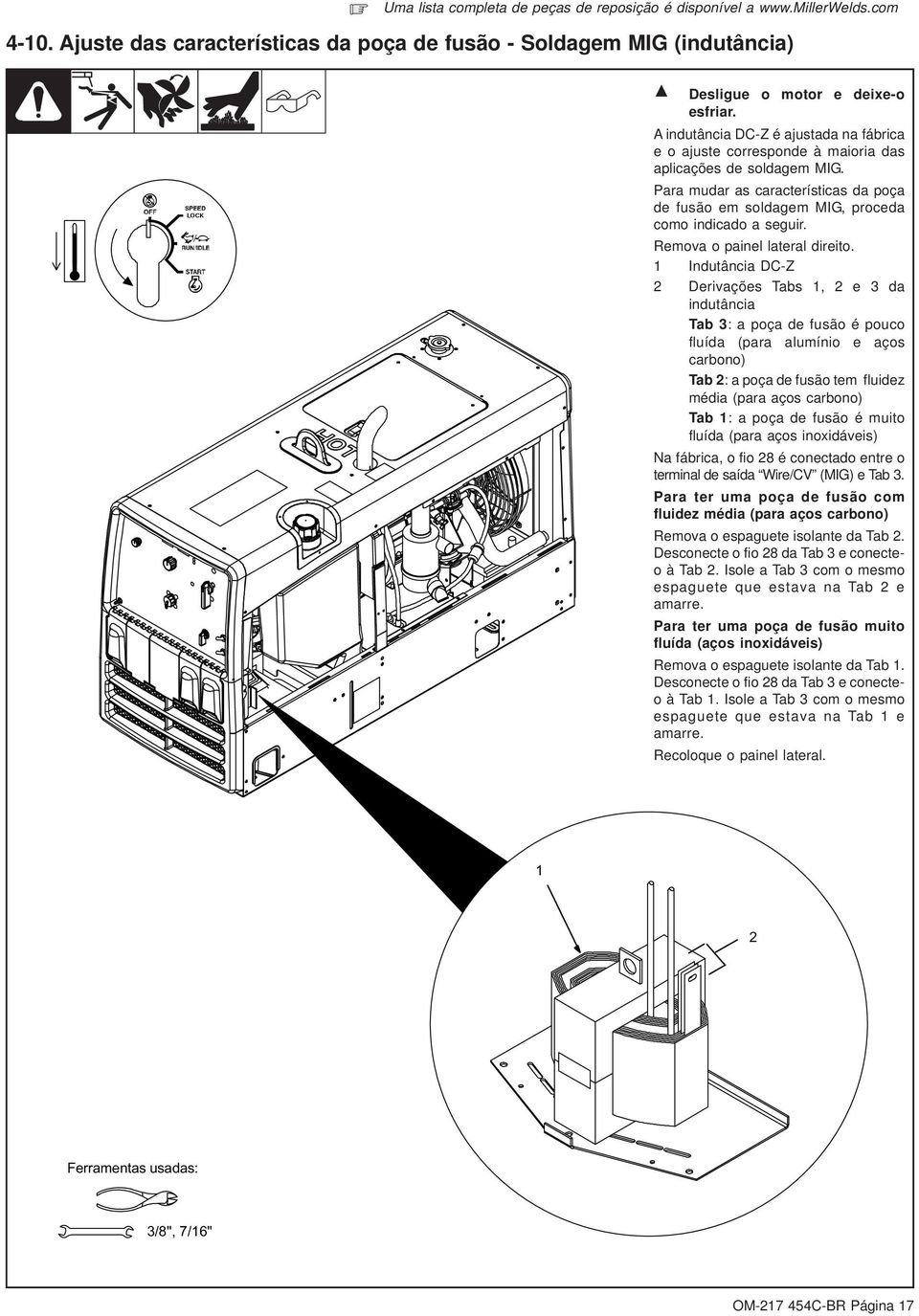 1 Indutânci DC-Z 2 Drivçõs Tbs 1, 2 3 d indutânci Tb 3: pç fusã é puc fluíd (pr lumíni çs crbn) Tb 2: pç fusã tm fluiz médi (pr çs crbn) Tb 1: pç fusã é muit fluíd (pr çs inxidávis) N fábric, fi 28 é