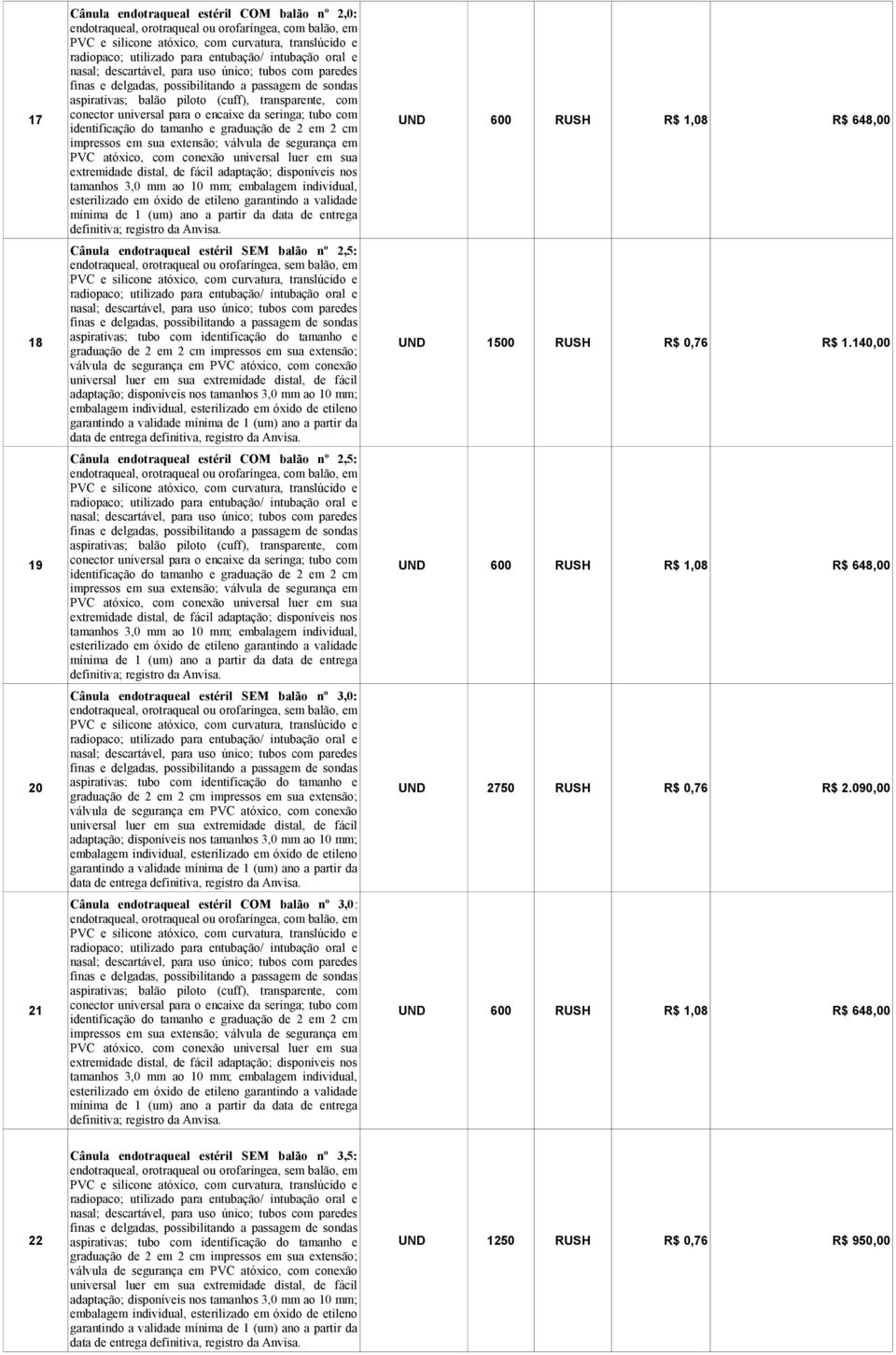 140,00 válvula de segurança em PVC atóxico, com conexão universal luer mm ao 10 mm; embalagem individual, ano a partir da data de entrega definitiva, balão nº 2,5: 19 em sua garantindo a validade