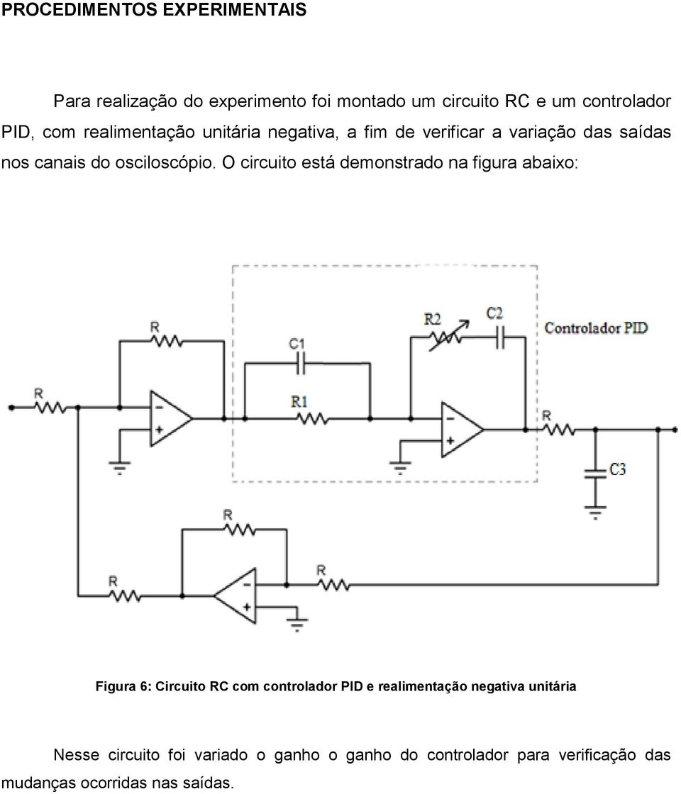 O circuito está demonstrado na figura abaixo: Figura 6: Circuito RC com controlador PID e realimentação