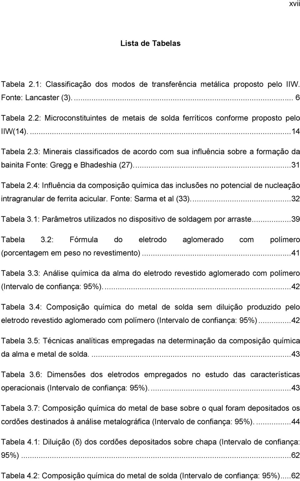 3: Minerais classificados de acordo com sua influência sobre a formação da bainita Fonte: Gregg e Bhadeshia (27)...31 Tabela 2.