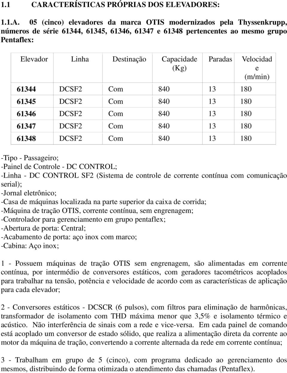 Pentaflex: Elevador Linha Destinação Capacidade (Kg) Paradas 61344 DCSF2 Com 840 13 180 61345 DCSF2 Com 840 13 180 61346 DCSF2 Com 840 13 180 61347 DCSF2 Com 840 13 180 61348 DCSF2 Com 840 13 180