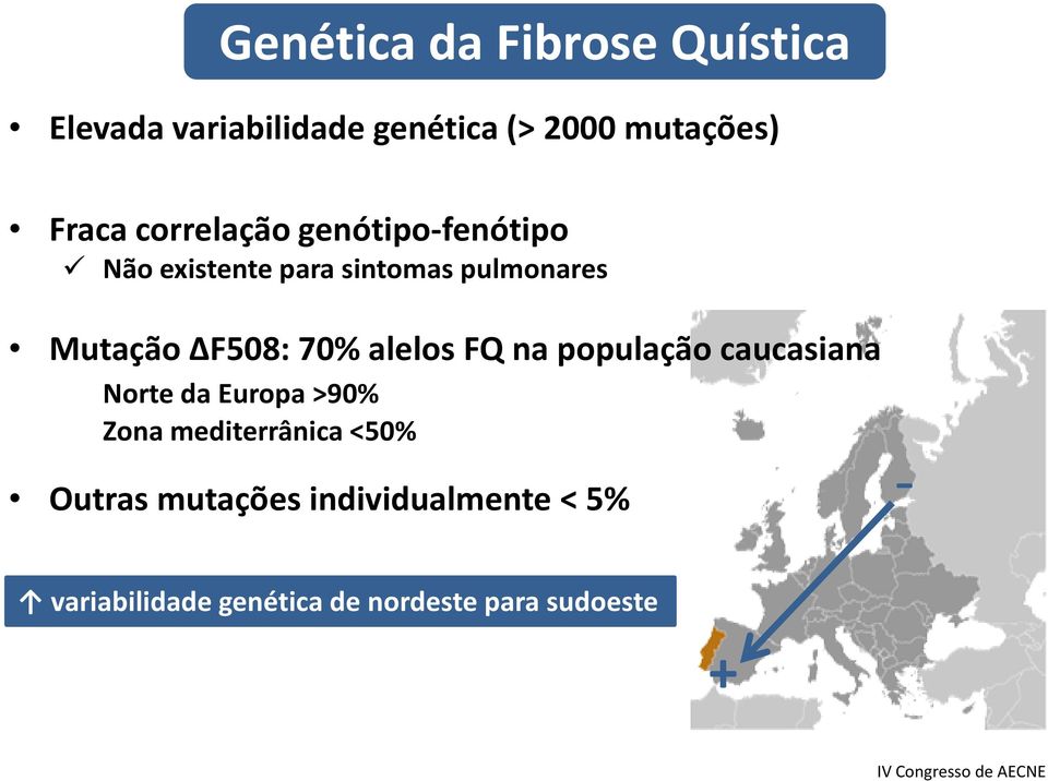 70% alelos FQ na população caucasiana Norte da Europa >90% Zona mediterrânica <50%