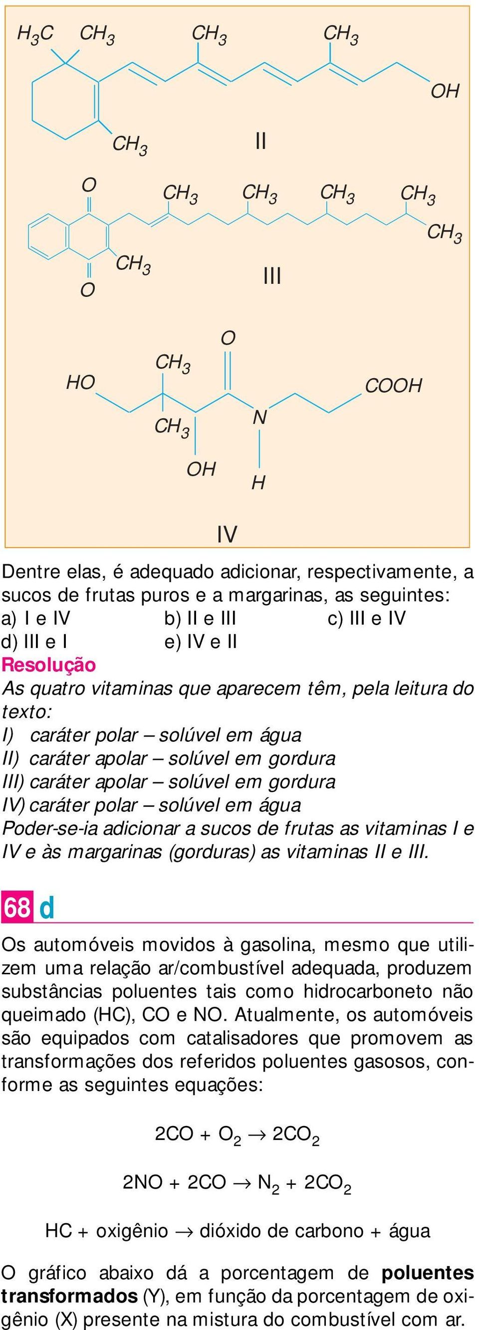 em água Poder-se-ia adicionar a sucos de frutas as vitaminas I e IV e às margarinas (gorduras) as vitaminas II e III.