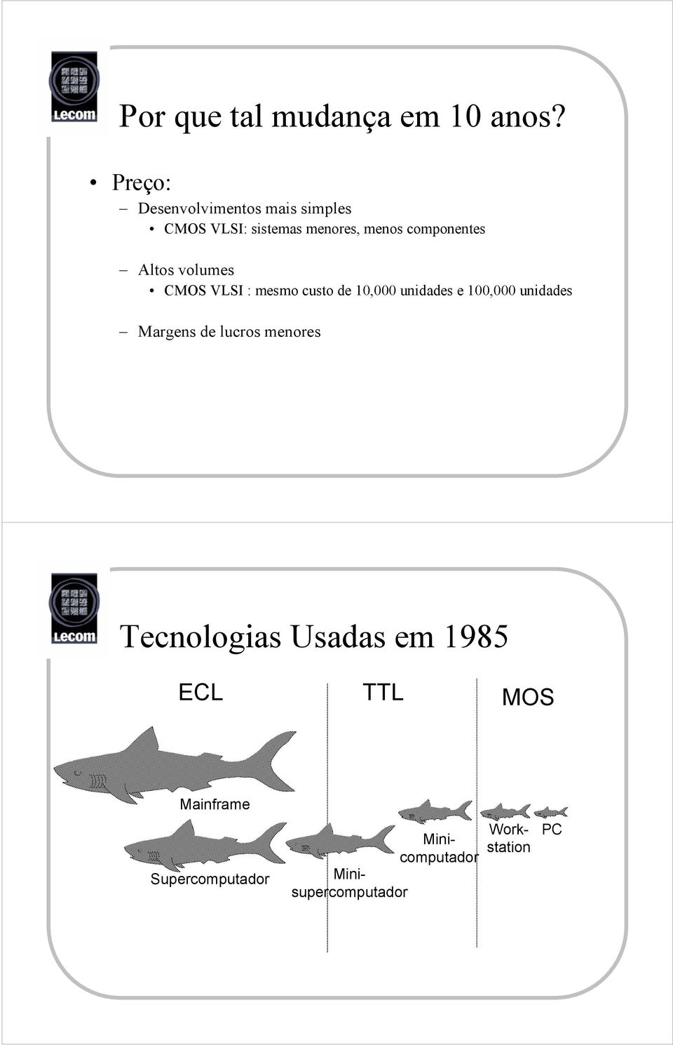 componentes Altos volumes CMOS VLSI : mesmo custo de 10,000 unidades e 100,000