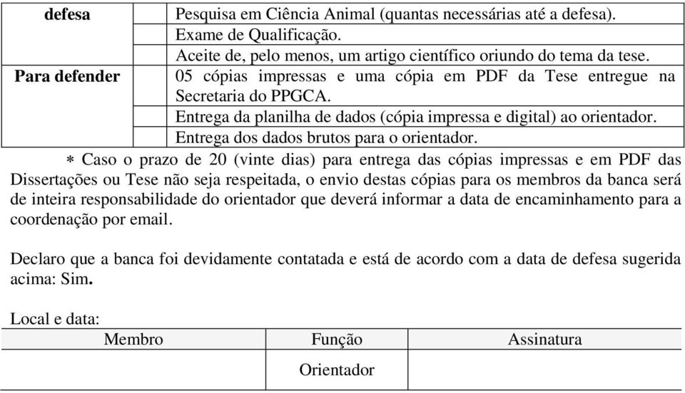 Caso o prazo de 20 (vinte dias) para entrega das cópias impressas e em PDF das Dissertações ou Tese não seja respeitada, o envio destas cópias para os membros da banca será de inteira