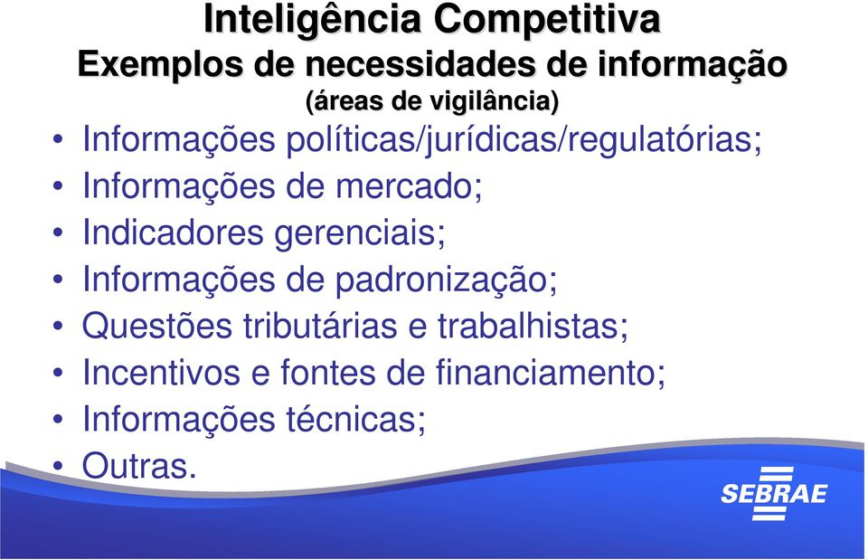 Indicadores gerenciais; Informações de padronização; Questões