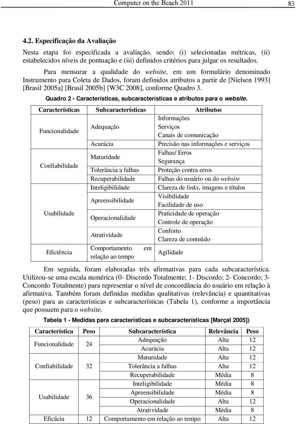 Especificação da Avaliação Nesta etapa foi especificada a avaliação, sendo: (i) selecionadas métricas, (ii) estabelecidos níveis de pontuação e (iii) definidos critérios para julgar os resultados.