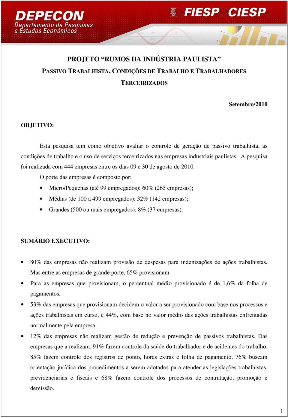 O porte das empresas é composto por: Micro/Pequenas (até 99 empregados): 60% (265 empresas); Médias (de 100 a 499 empregados): 32% (142 empresas); Grandes (500 ou mais empregados): 8% (37 empresas).