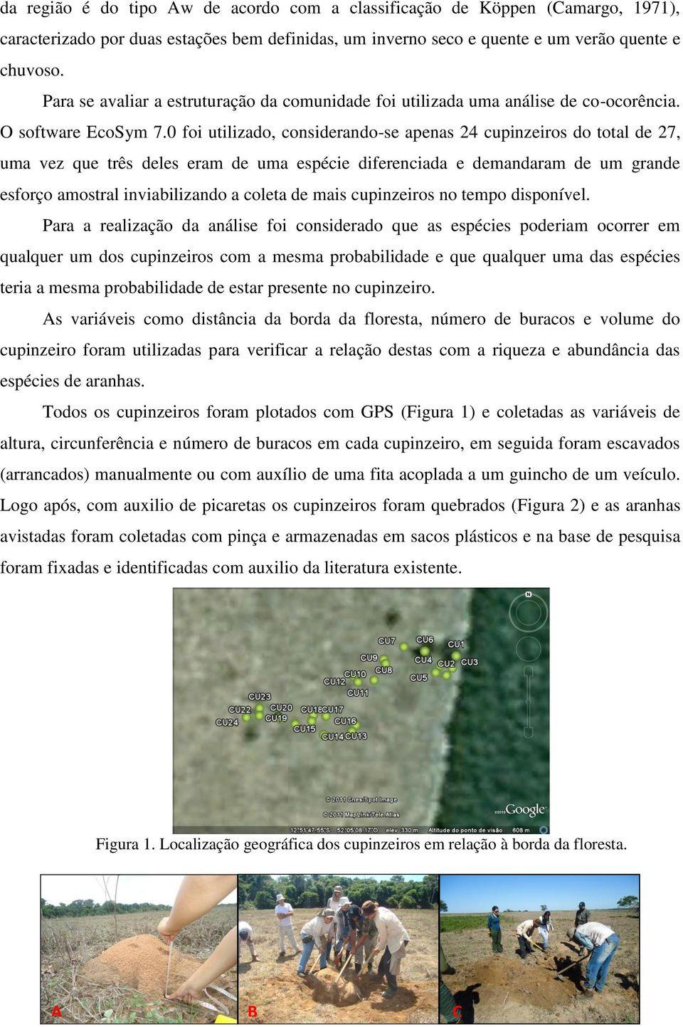 0 foi utilizado, considerando-se apenas 24 cupinzeiros do total de 27, uma vez que três deles eram de uma espécie diferenciada e demandaram de um grande esforço amostral inviabilizando a coleta de