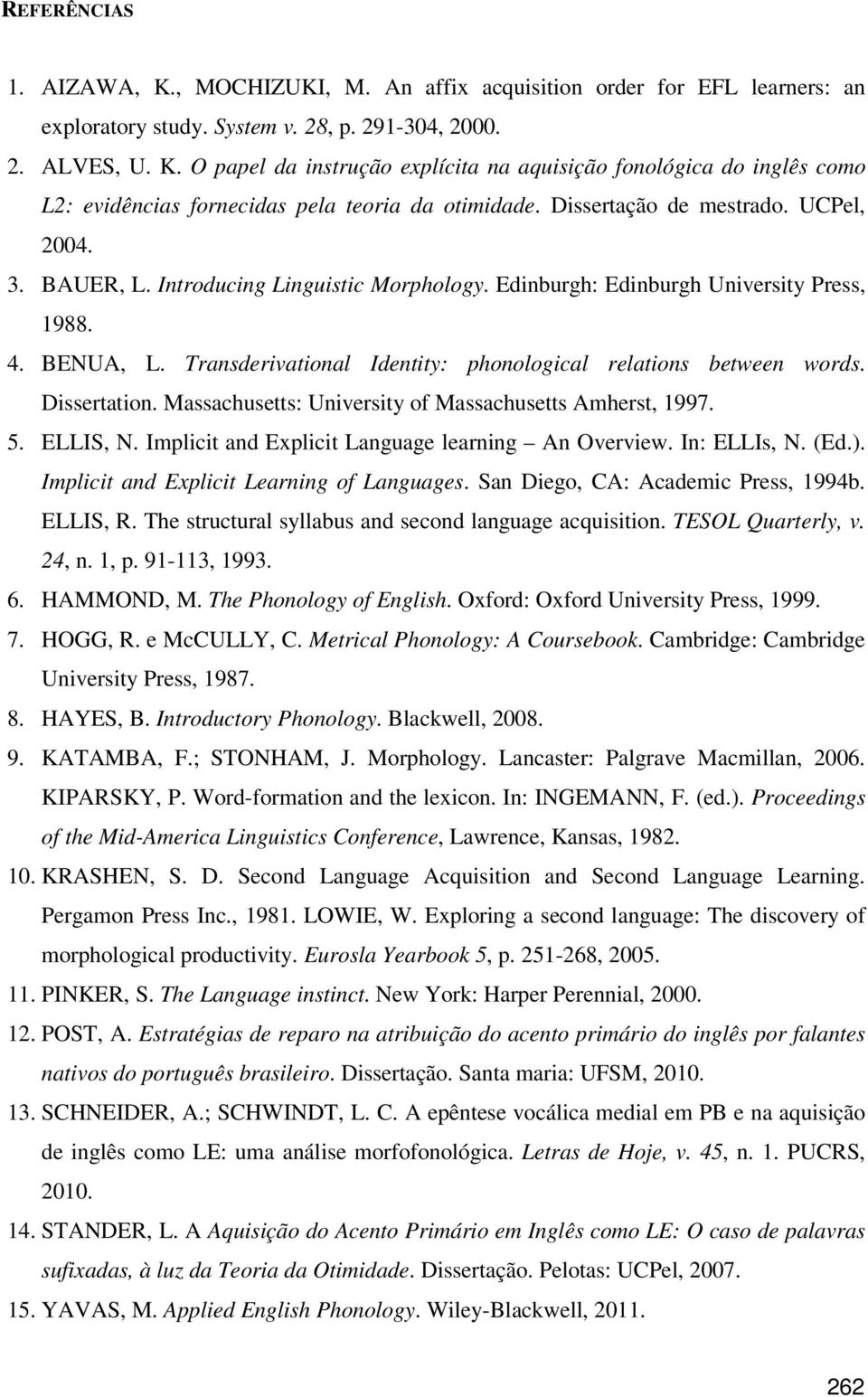 Transderivational Identity: phonological relations between words. Dissertation. Massachusetts: University of Massachusetts Amherst, 1997. 5. ELLIS, N.