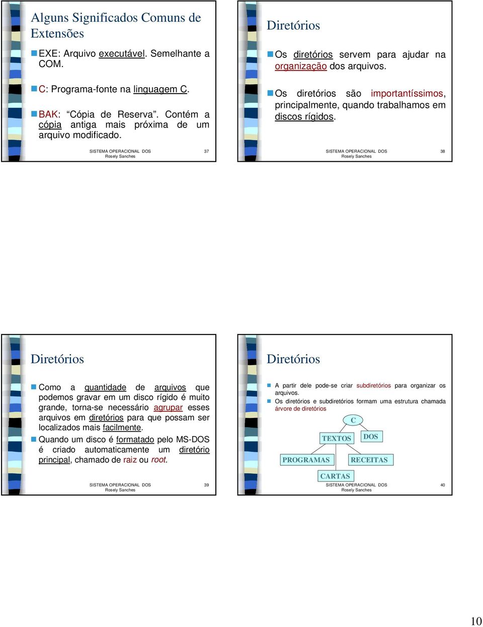 37 38 Diretórios Como a quantidade de arquivos que podemos gravar em um disco rígido é muito grande, torna-se necessário agrupar esses arquivos em diretórios para que possam ser localizados mais