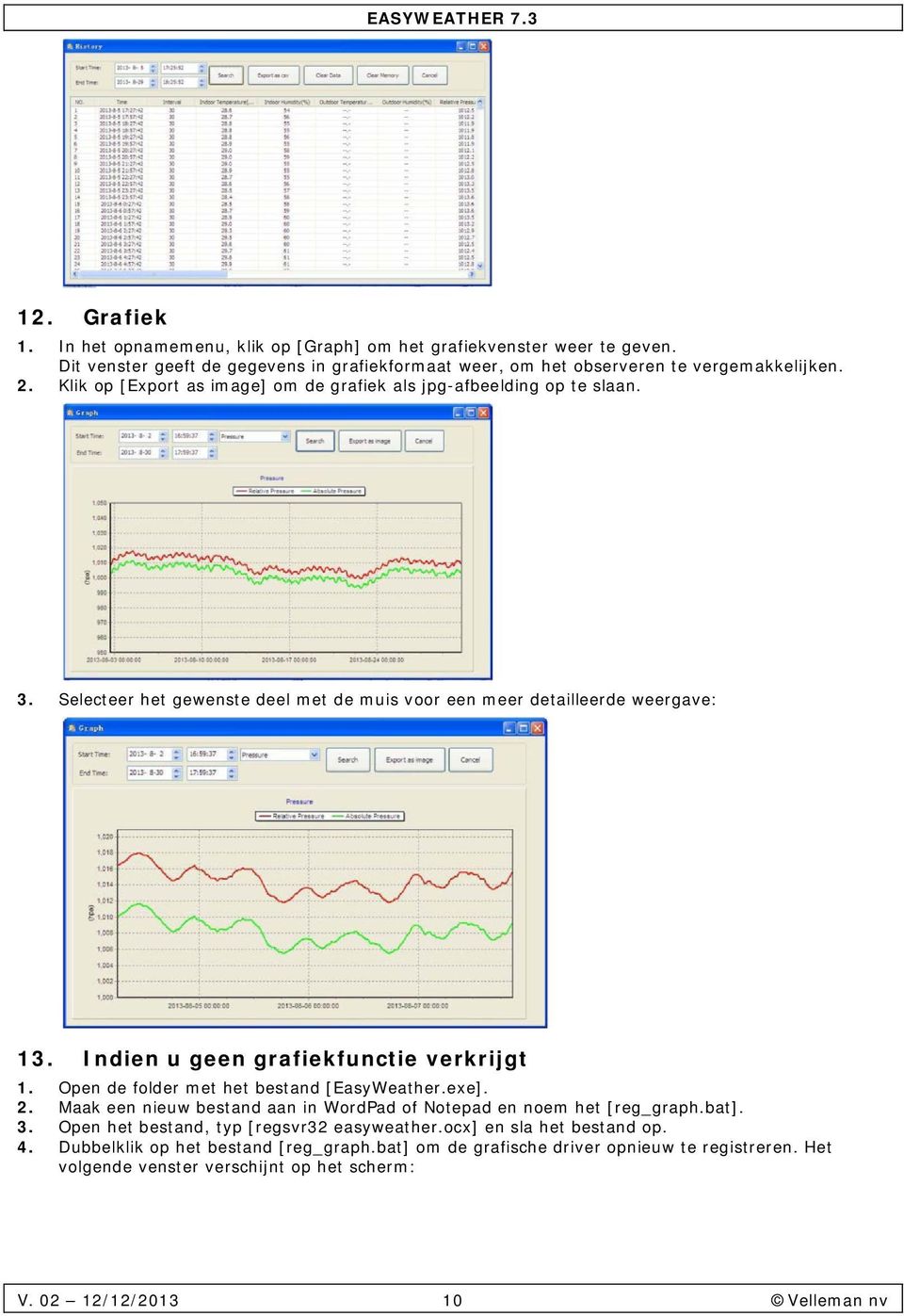 Indien u geen grafiekfunctie verkrijgt 1. Open de flder met het bestand [EasyWeather.exe]. 2. Maak een nieuw bestand aan in WrdPad f Ntepad en nem het [reg_graph.bat]. 3.