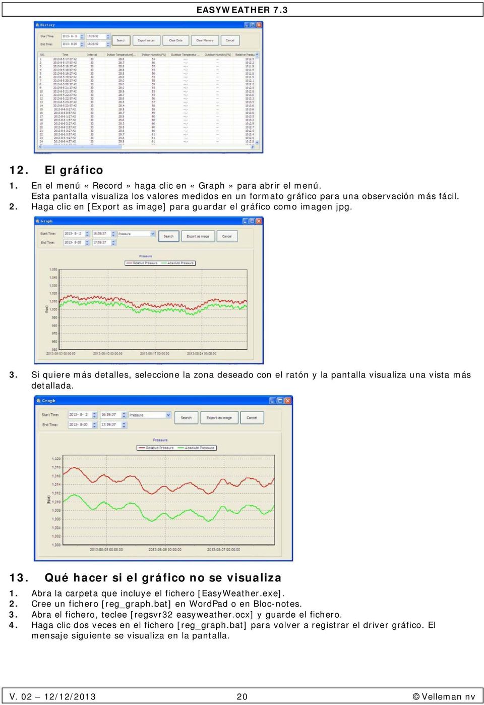 Qué hacer si el gráfic n se visualiza 1. Abra la carpeta que incluye el ficher [EasyWeather.exe]. 2. Cree un ficher [reg_graph.bat] en WrdPad en Blc-ntes. 3.