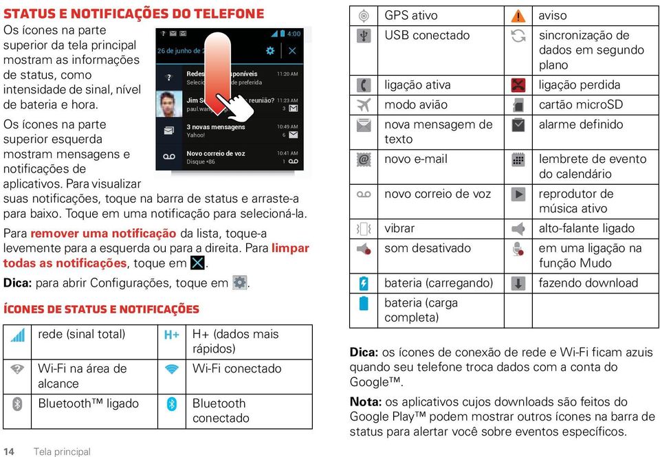 6 superior esquerda mostram mensagens e Novo correio de voz 10:41 AM Disque *86 1 notificações de aplicativos. Para visualizar suas notificações, toque na barra de status e arraste-a para baixo.