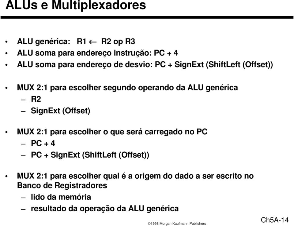 para escolher o que será carregado no PC PC + 4 PC + SignExt (ShiftLeft (Offset)) MUX 2: para escolher qual é