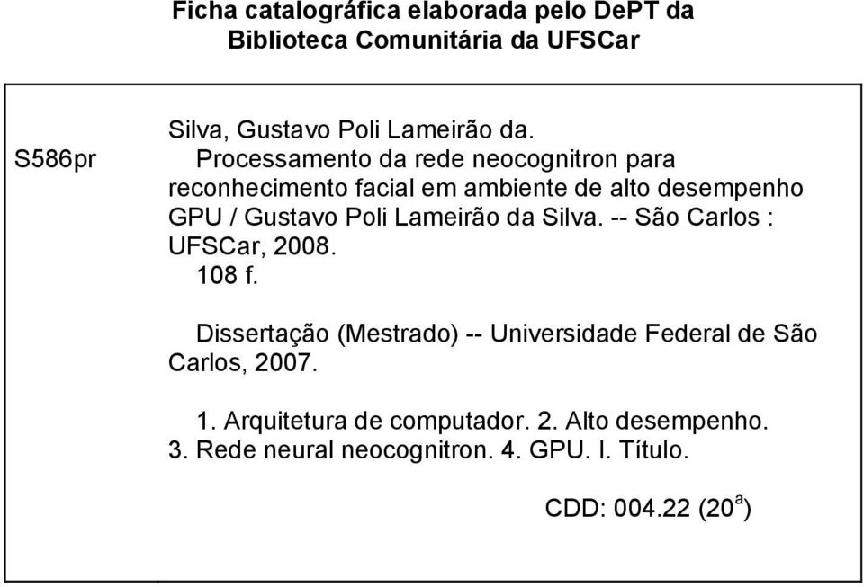 Lameirão da Silva. -- São Carlos : UFSCar, 2008. 108 f.