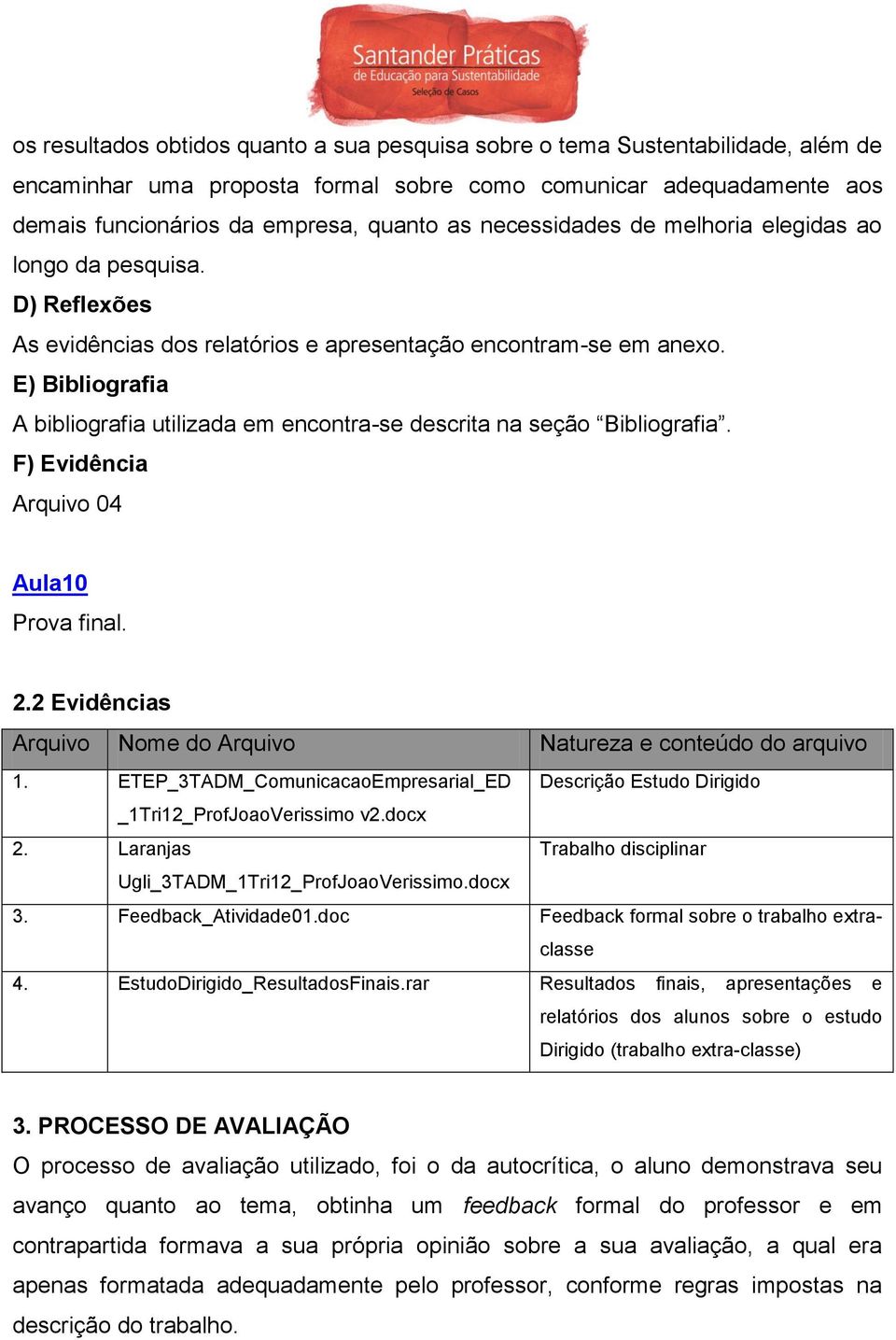 2 Evidências Arquivo Nome do Arquivo Natureza e conteúdo do arquivo 1. ETEP_3TADM_ComunicacaoEmpresarial_ED Descrição Estudo Dirigido _1Tri12_ProfJoaoVerissimo v2.docx 2.