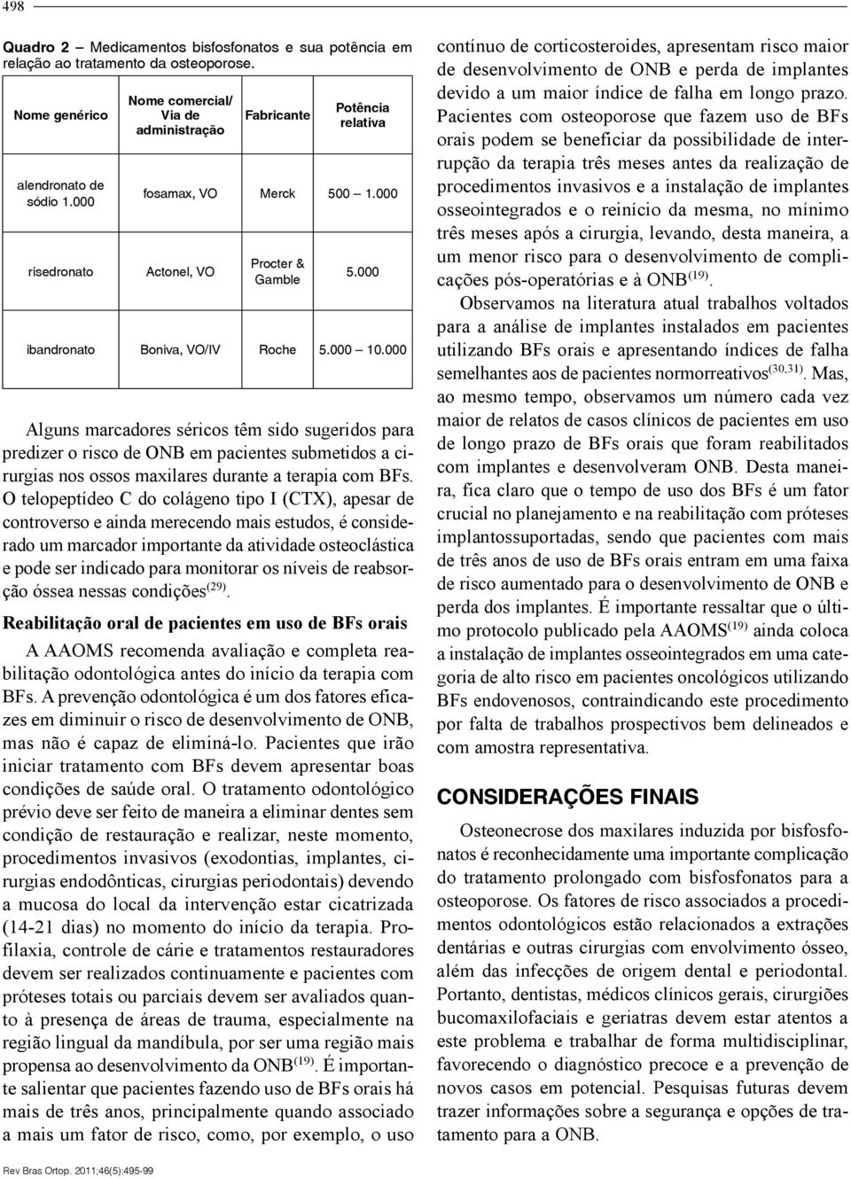 000 Alguns marcadores séricos têm sido sugeridos para predizer o risco de ONB em pacientes submetidos a cirurgias nos ossos maxilares durante a terapia com BFs.