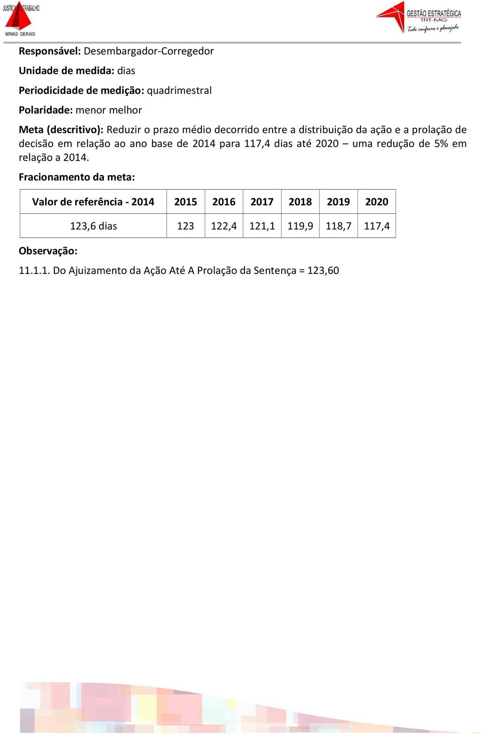 ano base de 2014 para 117,4 dias até 2020 uma redução de 5% em relação a 2014.