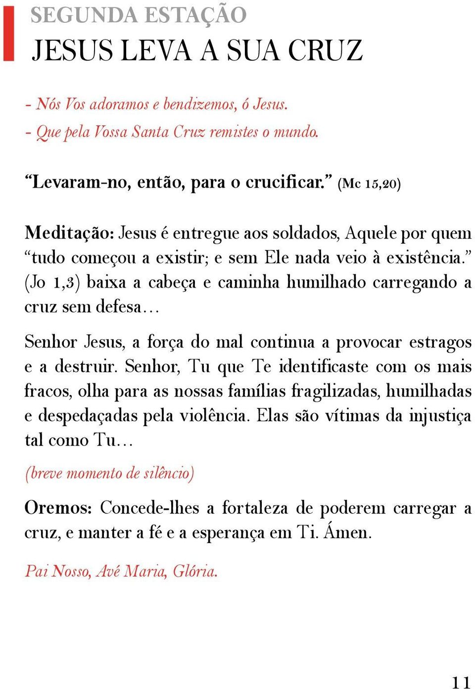 (Jo 1,3) baixa a cabeça e caminha humilhado carregando a cruz sem defesa Senhor Jesus, a força do mal continua a provocar estragos e a destruir.