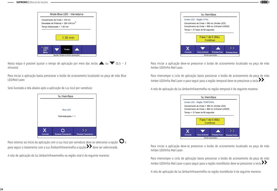 Será ilustrada a tela abaixo após a aplicação da Luz Azul por varredura: Amber LED/Infra Red Laser e para seguir para a região temporal deve-se pressionar a tecla.