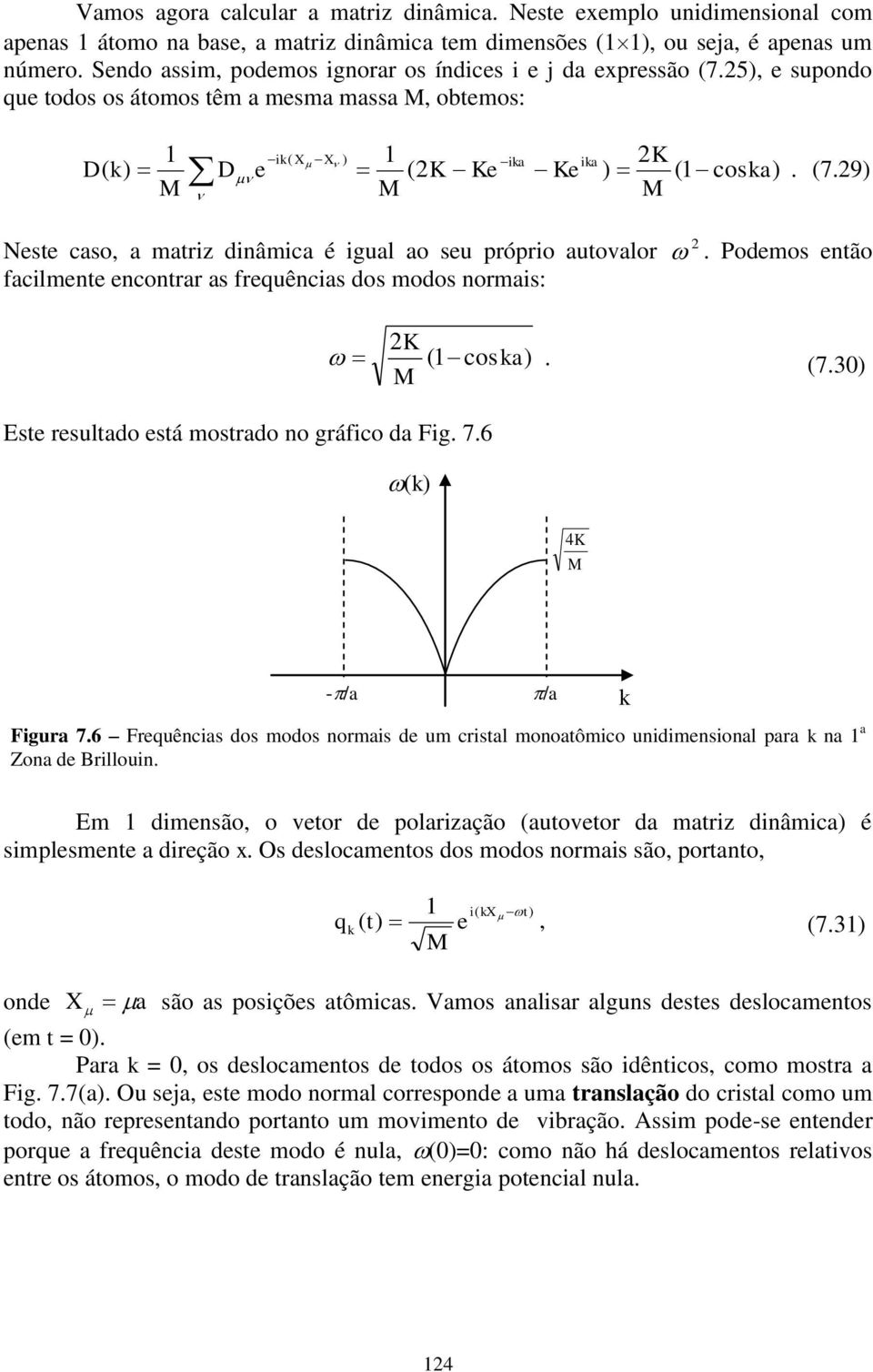 do modo omai d m cital mooatômico idimioal paa a a Zoa d illoi Em dimão, o vto d polaização (atovto da matiz diâmica é implmt a dição x O dlocamto do modo omai ão, potato, /a q ( t i( X t, (7 od X a