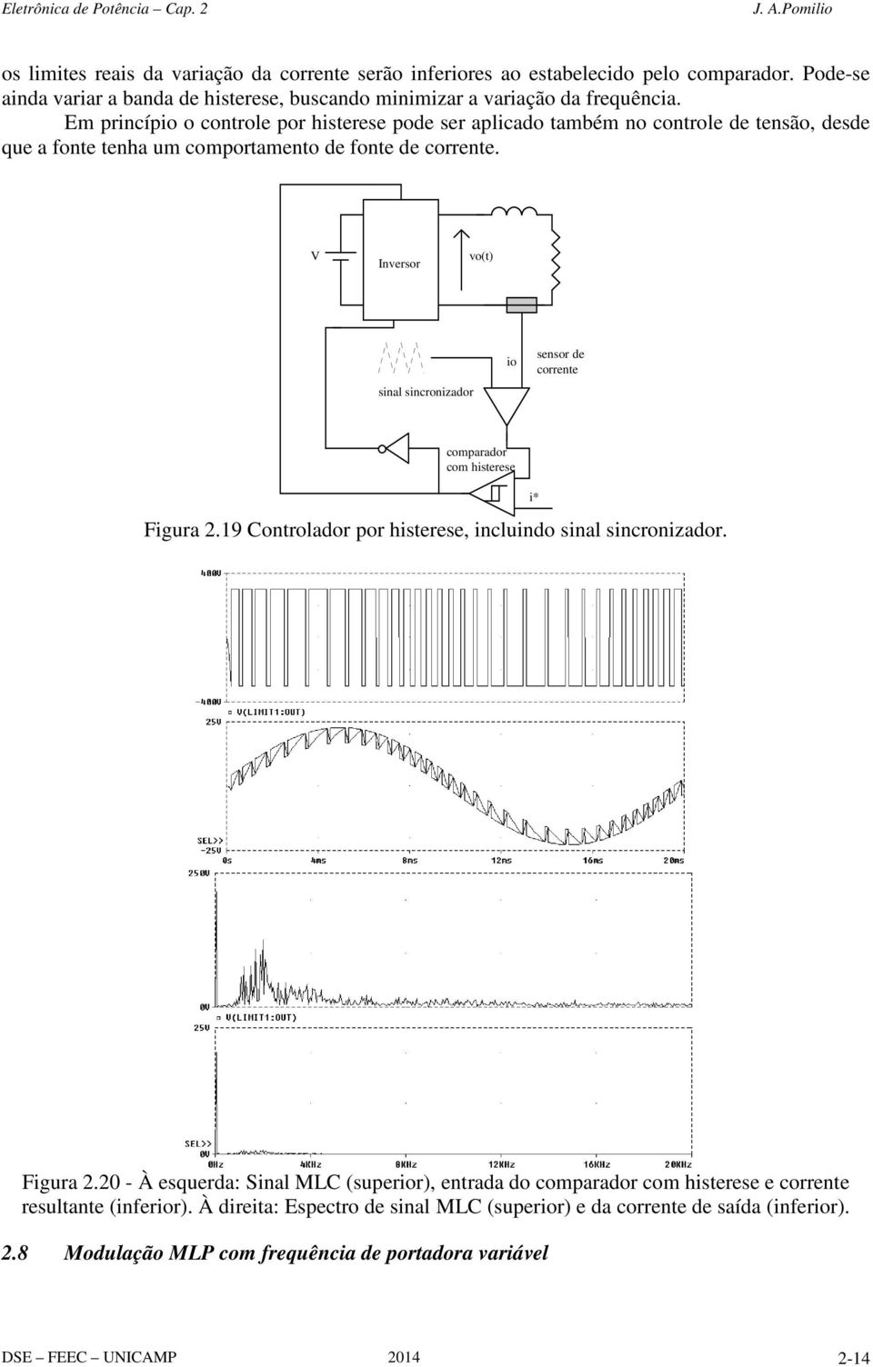 Inversor vo(t) sinal sincronizador io sensor de corrente comparador com histerese Figura.9 Controlador por histerese, incluindo sinal sincronizador. i* Figura.