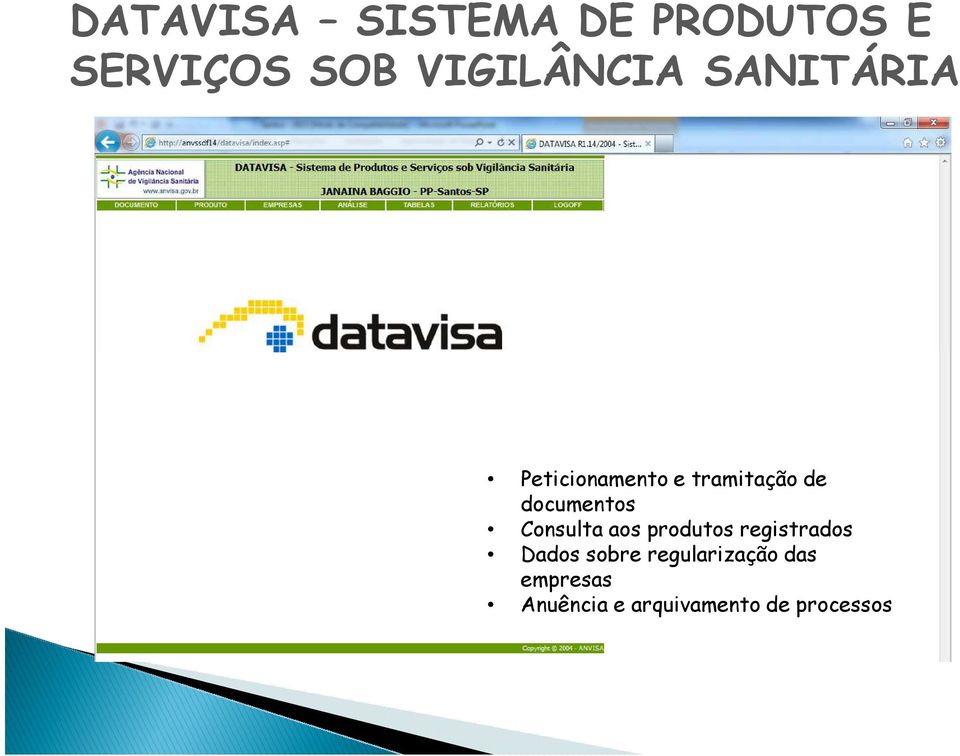 documentos Consulta aos produtos registrados Dados