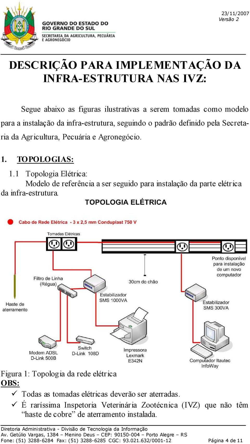 1 Topologia Elétrica: Modelo de referência a ser seguido para instalação da parte elétrica da infra-estrutura.