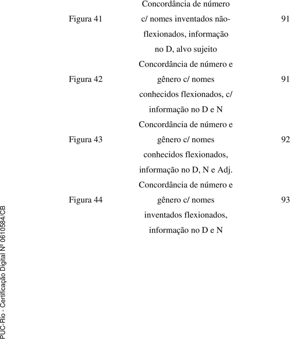 informação no D e N Concordância de número e gênero c/ nomes conhecidos flexionados, informação no