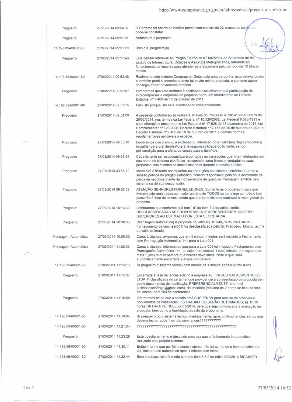 ? 002/2014 da Secretaria de de-~-'~ Estado de Infraestrutura, Cidades e Assuntos Metropolitanos, referente ao fornecimento de lanches para atender esta Secretaria pelo período de 12 (doze) meses