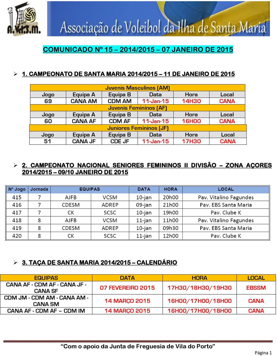 11-Jan-15 16H00 CANA Juniores Femininos (JF) 51 CANA JF CDE JF 11-Jan-15 17H30 CANA 2.