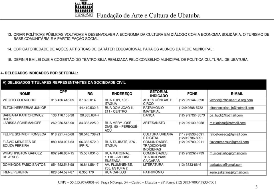 DEFINIR EM LEI QUE A COGESTÃO DO TEATRO SEJA REALIZADA PELO CONSELHO MUNICIPAL DE POLÍTICA CULTURAL DE UBATUBA.